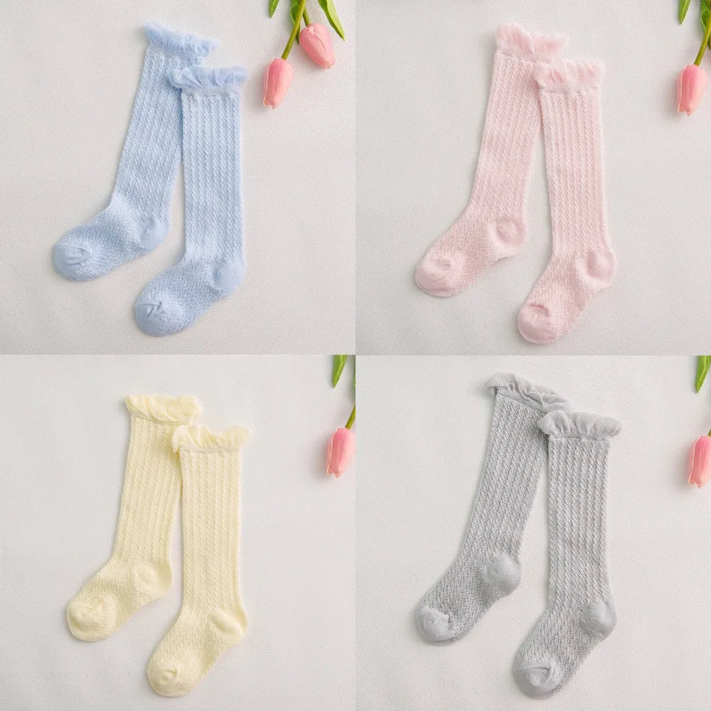 Sweet Newborn Baby Girl Socks Cotton Summer Infant Baby Knee High Socks for 0-6 Years 1 Pair Mesh breathable Socks Cotton New