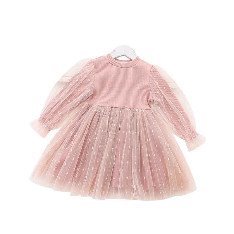 Melario New Fall Baby Girl Cute Costume Children Girls Mesh Cotton Dress Long Puff Sleeve Princess Dresses Spring Girls Dress