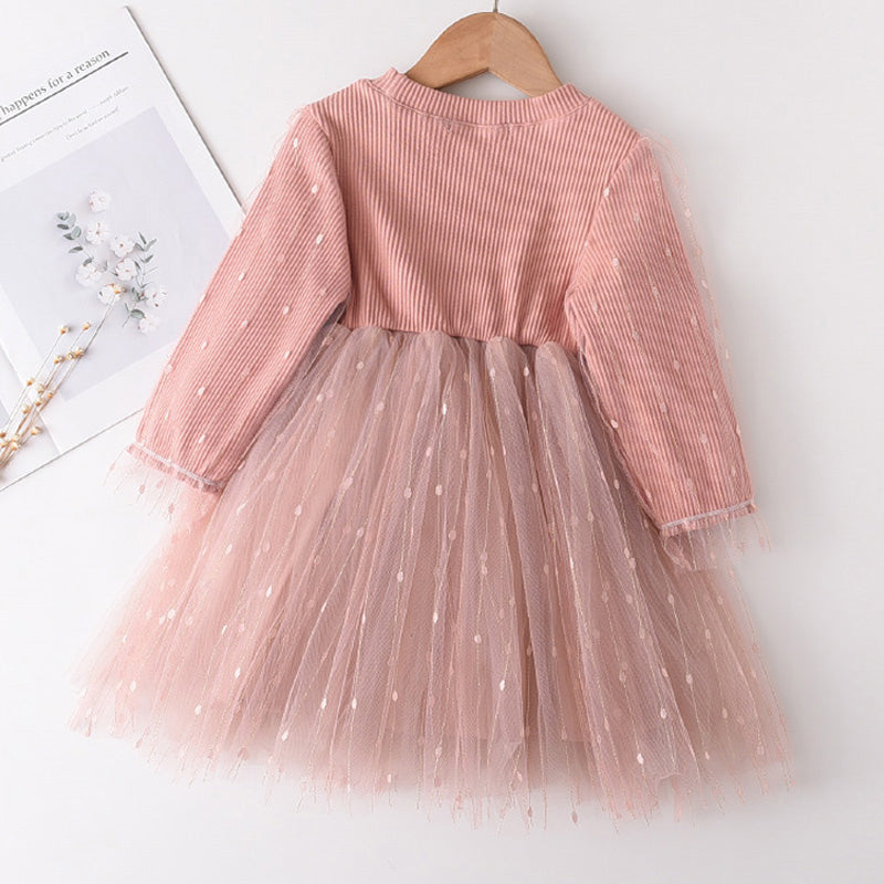 Melario New Fall Baby Girl Cute Costume Children Girls Mesh Cotton Dress Long Puff Sleeve Princess Dresses Spring Girls Dress