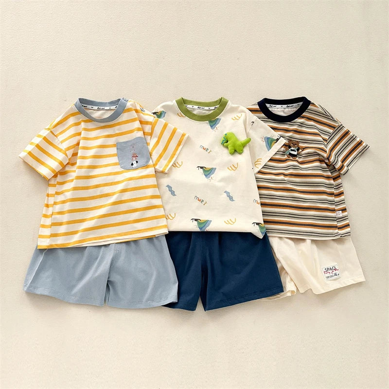 Kids Clothes Set Baby Boy/Girl T-Shirt + Shorts Summer Clothing Cotton Cartoon Casual Boys Tracksuit Children Baby Clothes Set