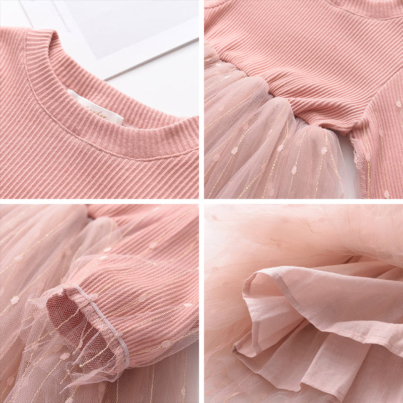 Melario New Fall Baby Girl Cute Costume Children Girls Mesh Cotton Dress Long Puff Sleeve Princess Dresses Spring Girls Dress